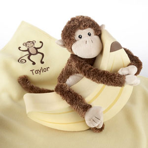 Plush Monkey Magoo and Blankie Too! in Keepsake Banana Gift Box (Personalization Available)