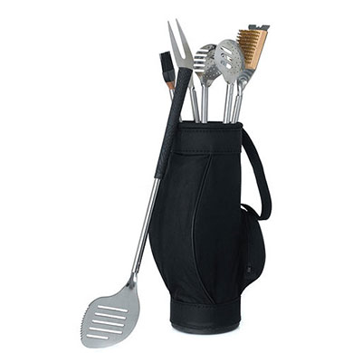 Novelty 5 Piece BBQ Tools In Black Golf Bag And Golf Grips