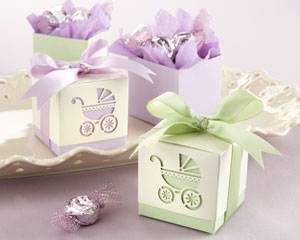 Baby's Day Out Laser-Cut Carriage Favor Boxes -Lavender or Sage (Set of 24)