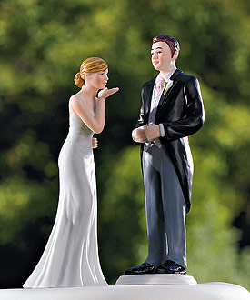 Bride Blowing Kisses and Groom in Suit Cake Toppers