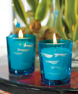 Carved Glass Fish Tea Light Holder - Set of 8