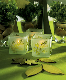 Deep Sandblasted Glass Leaf Cube Tea Light Holders (Set of 8)