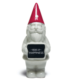 Porcelain Miniature Gnome Wedding Favor with Fuchsia Polka Dot Hat