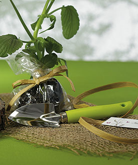 Miniature Garden Shovel with Grass Green Handle Wedding Favor