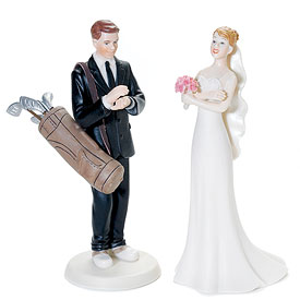 Golf Fanatic Bride and Groom Cake Toppers