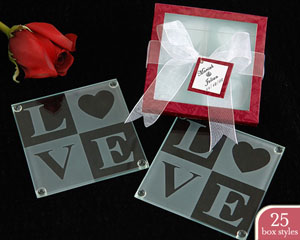 Love Glass Coasters in Personality Box ( 25 styles/colors) (Sold as 4 sets of 2 coasters)