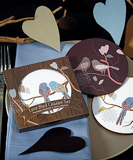 Love Birds Cork Back Coaster Set in Gift Packaging