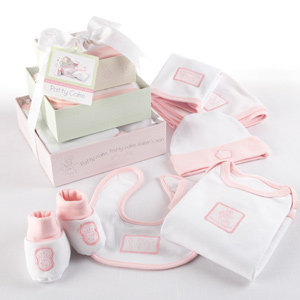 "Patty Cake" Six-Piece Layette Set in Keepsake Gift Box Tower
