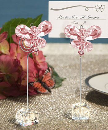 Pink or Clear Crystal Butterfly Place Card Holders