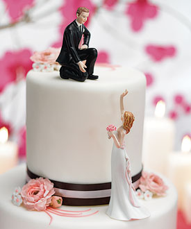 Reaching Bride and Helpful Groom Cake Toppers