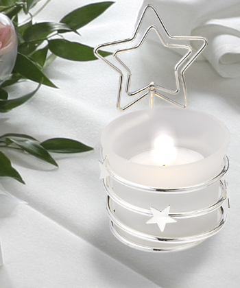 Silver candle holder cardholder with star