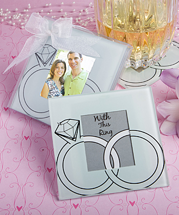 Wedding rings design glass photo coasters
