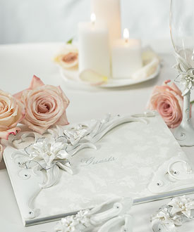 Sculptural White Tiger Lilies Traditional Guest Book and Pen Set