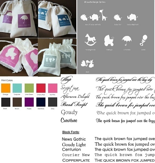 Baby Shower Personalized Silhouette Muslin / Satin Bag Favors