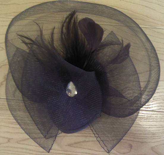 Blue Cocktail Hair Piece With Feather Accent and Clip