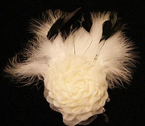 Wedding Head Piece Black and White Feathers with Flower