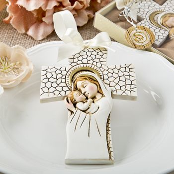 MADONNA AND CHILD HANGING CROSS ORNAMENT