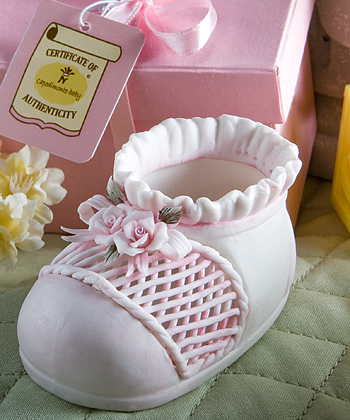 pink or blue baby bootie favors